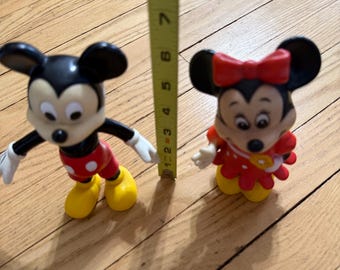 Vintage Walt Disney 6” Mickey Mouse and Minnie Mouse Plastic Figures
