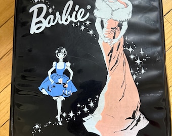 Vintage 1962  Barbie Doll Carry  Case – Black Vinyl “ponytail” design – Mid Century Barbie Storage