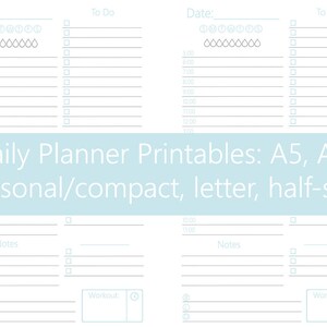 Daily Planner Inserts (personal, compact, A5, A4, letter, half-size): filofax, kikki k, printable, agenda image 1