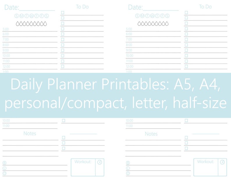 Daily Planner Inserts (personal, compact, A5, A4, letter, half-size): filofax, kikki k, printable, agenda image 1