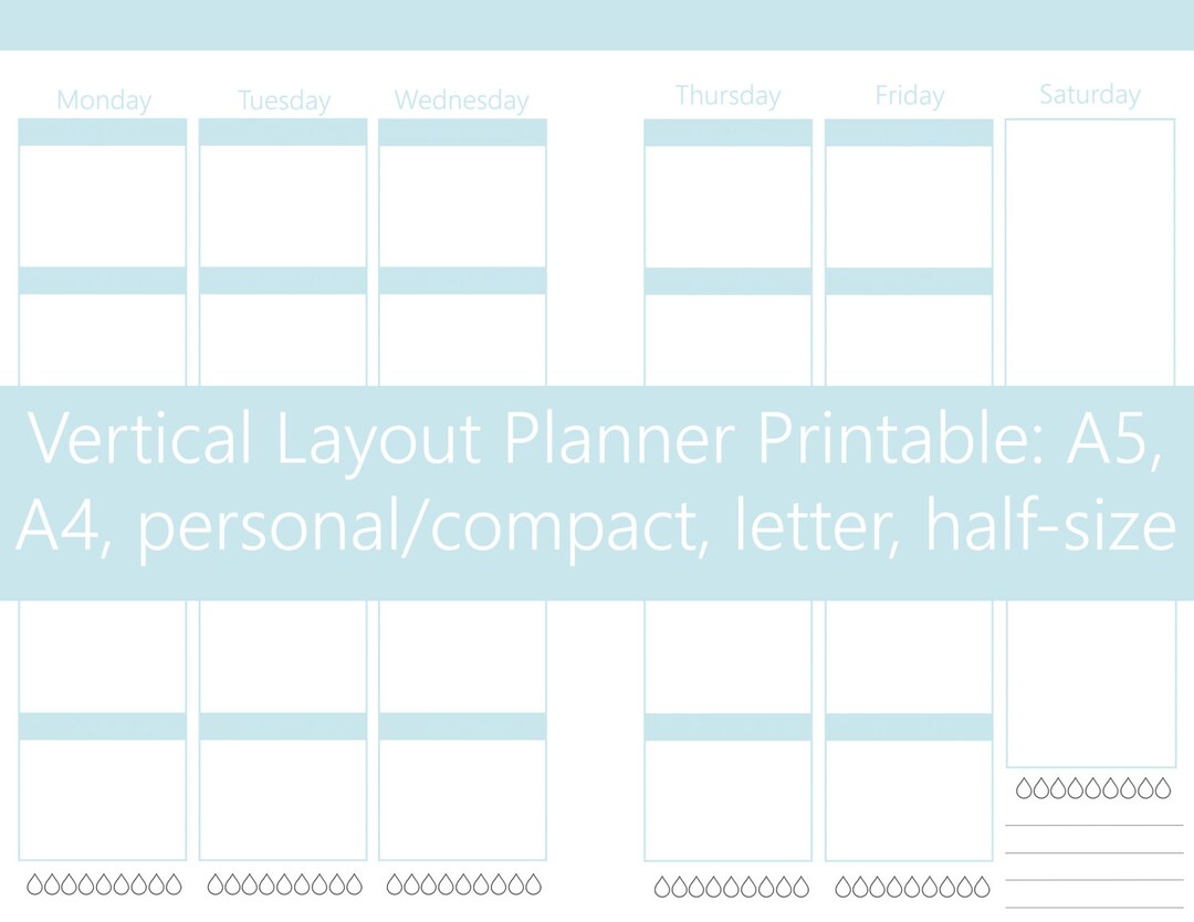 Vertical 5 Box Weekly Planner Inserts (personal, A5, A4, Letter, Half ...