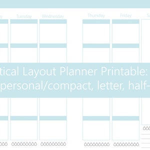 Vertical 5 Box Weekly Planner Inserts (personal, A5, A4, letter, half-size): vertical layout, filofax, kikki k, printable, college, school