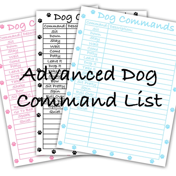 Advanced Dog Command List - Puppy Dog Trick Training, Blue Boy Male, Pink Girl Female, Obedience Tracker