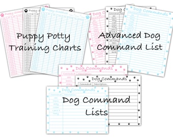 Puppy Bundle - Dog Command List, Trick Potty Training, Blue Boy Male, Pink Girl Female, Obedience Tracker, Puppy Accidents