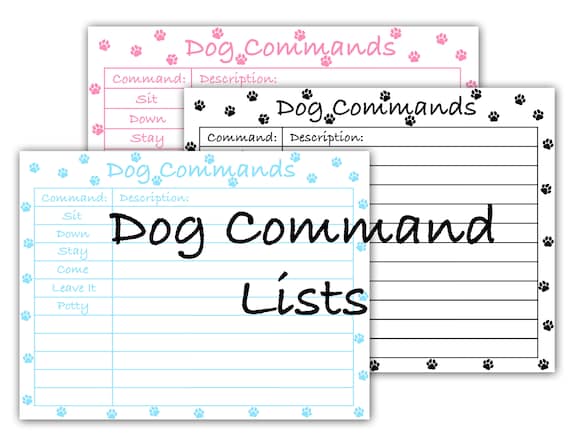 Dog Command List Puppy Dog Trick Training, Blue Boy Male, Pink Girl  Female, Obedience Tracker