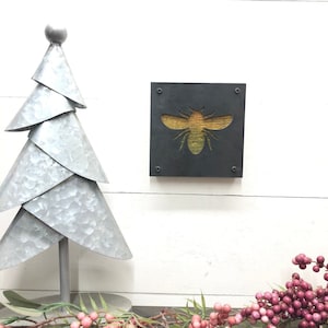 Nursery Wall Art, Metal Bee Decor, Mixed Media Art, Honey Bee Decor