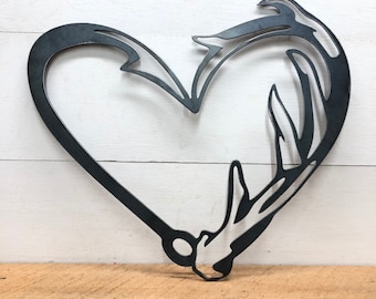 Metal Antler & Fishing Hook Heart: Rustic Cabin Decor