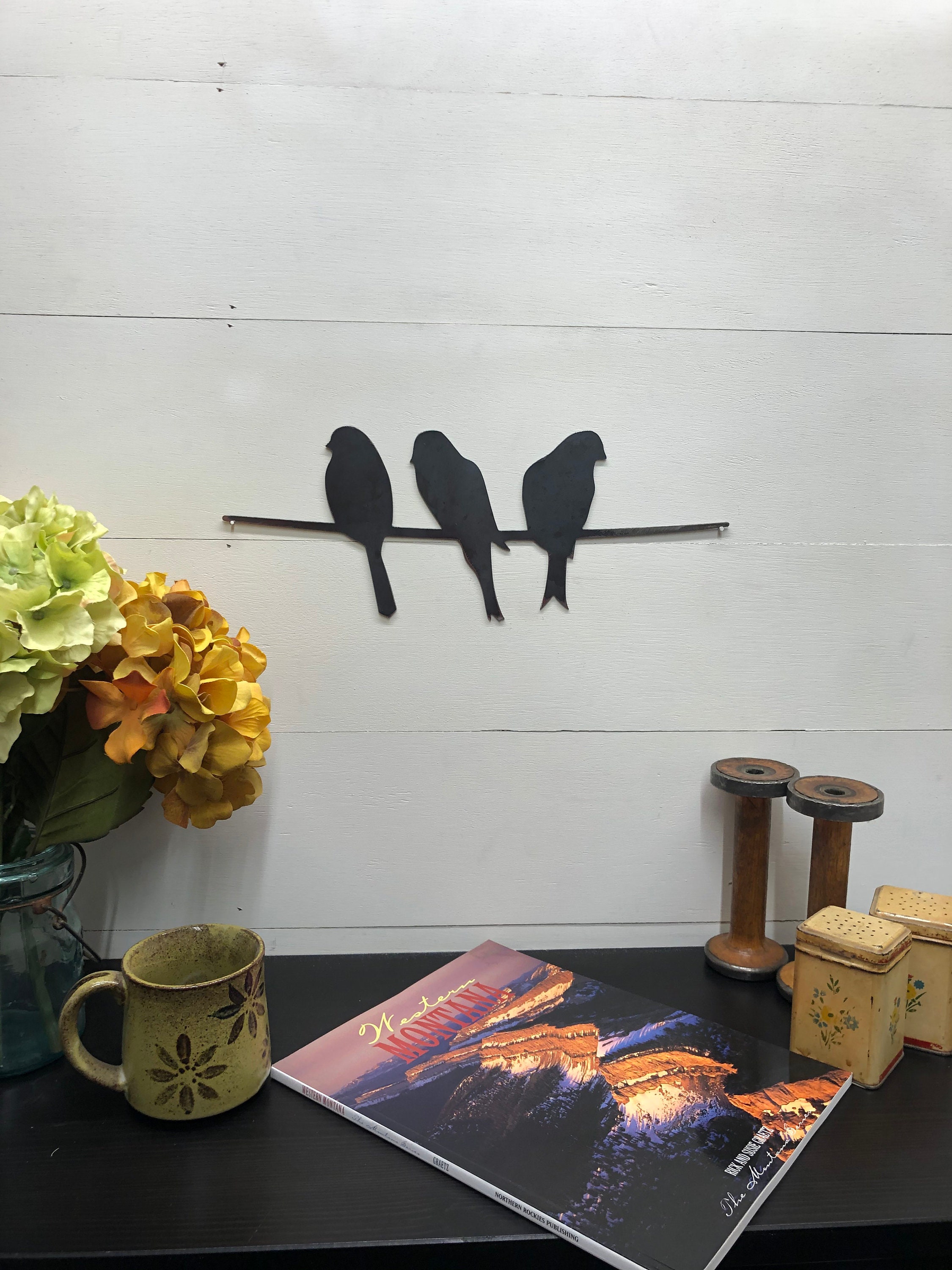 Small Metal Birds on A Wire Home Decor Bird Wall Art Birds Etsy