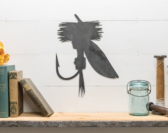 Fly Fishing Fly Metal Decor: Rustic Cabin Outdoorsman Art