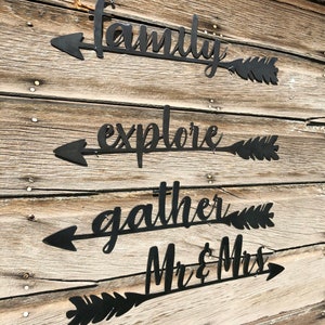 Custom Word Arrows Rustic Cabin Decor Arrow Wedding Decor Metal Word Arrows