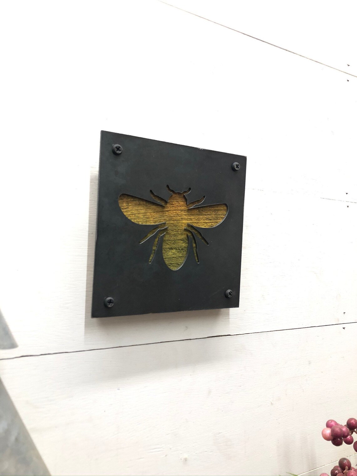 Nursery Wall Art Metal Bee Decor Mixed Media Art Honey Bee Etsy