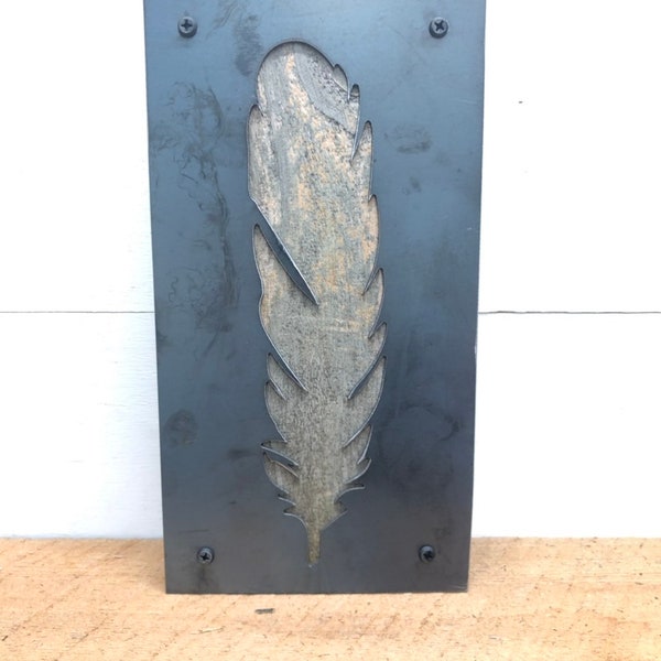 Metal and Wood Feather Decor-Home Decor-Recycled Material