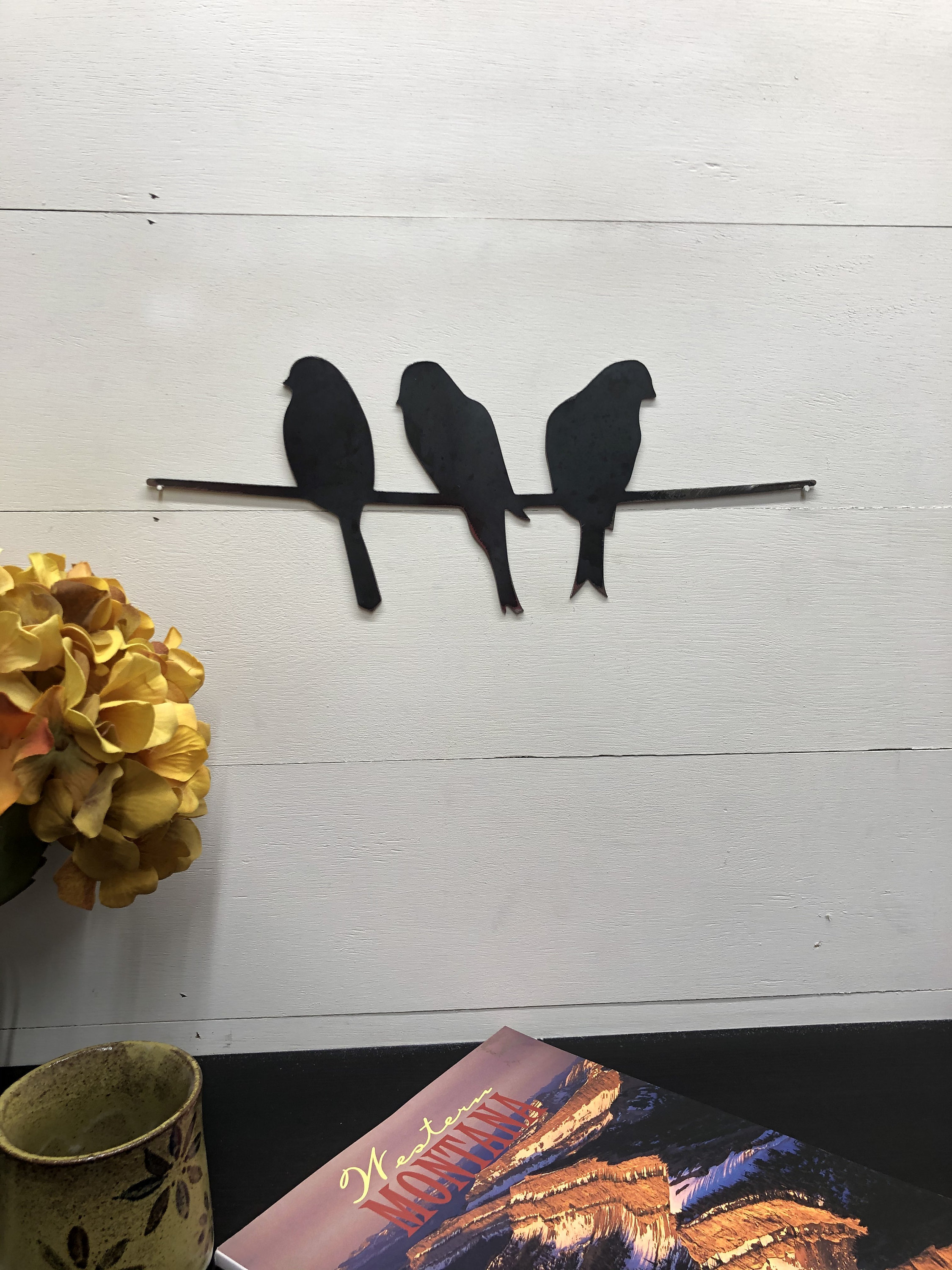 Small Metal Birds On A Wire Home Decor, Bird Wall Art, Birds On Wire, Farmhouse Decor, Rustic ...