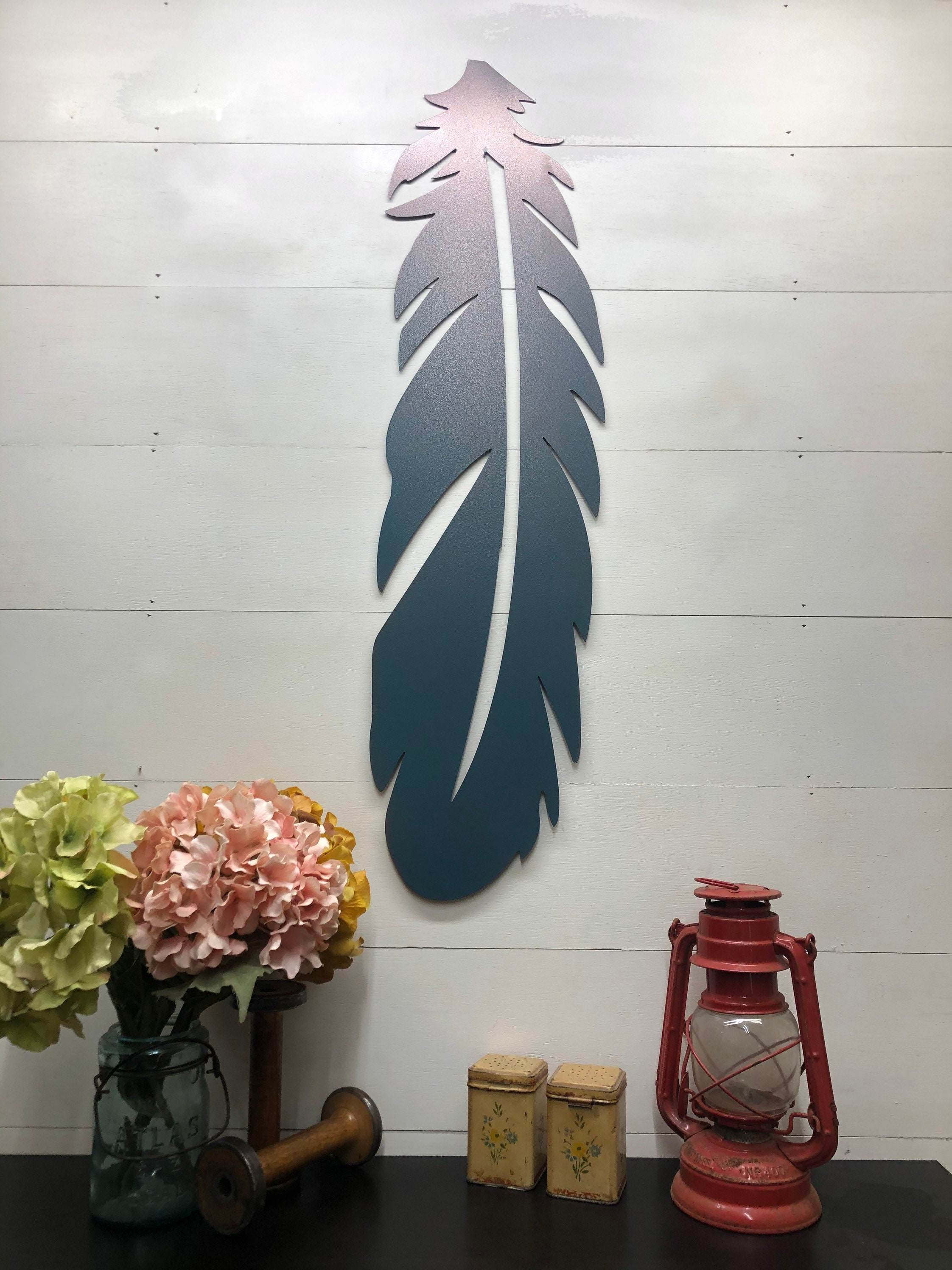 Metal Boho Feather Wall Art Decor Etsy