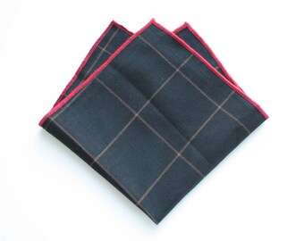 Pocket square brown red and black plaid pocket handkerchief