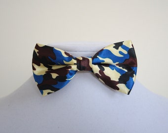camouflage bowtie for men - army bow tie blue brown beige black