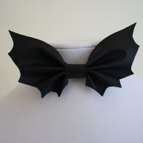 Noeud papillon chauve-souris pour homme en faux cuir noir - noeud papillon batman chauve souris