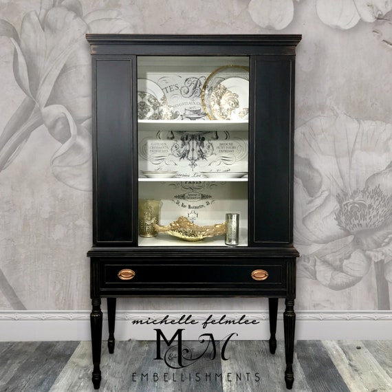 Black China Cabinet With French Pastry Imagery Contact Me For Etsy
