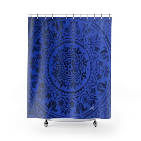 Image result for ROYAL BLUE MOTIF CURTAINS