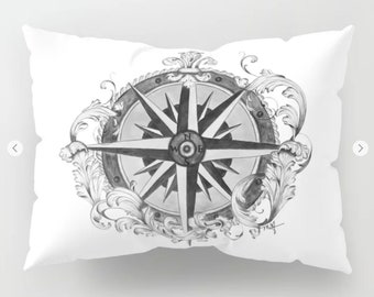 Pillow Shams, original art, Compass Rose, sold in a SET of TWO,
