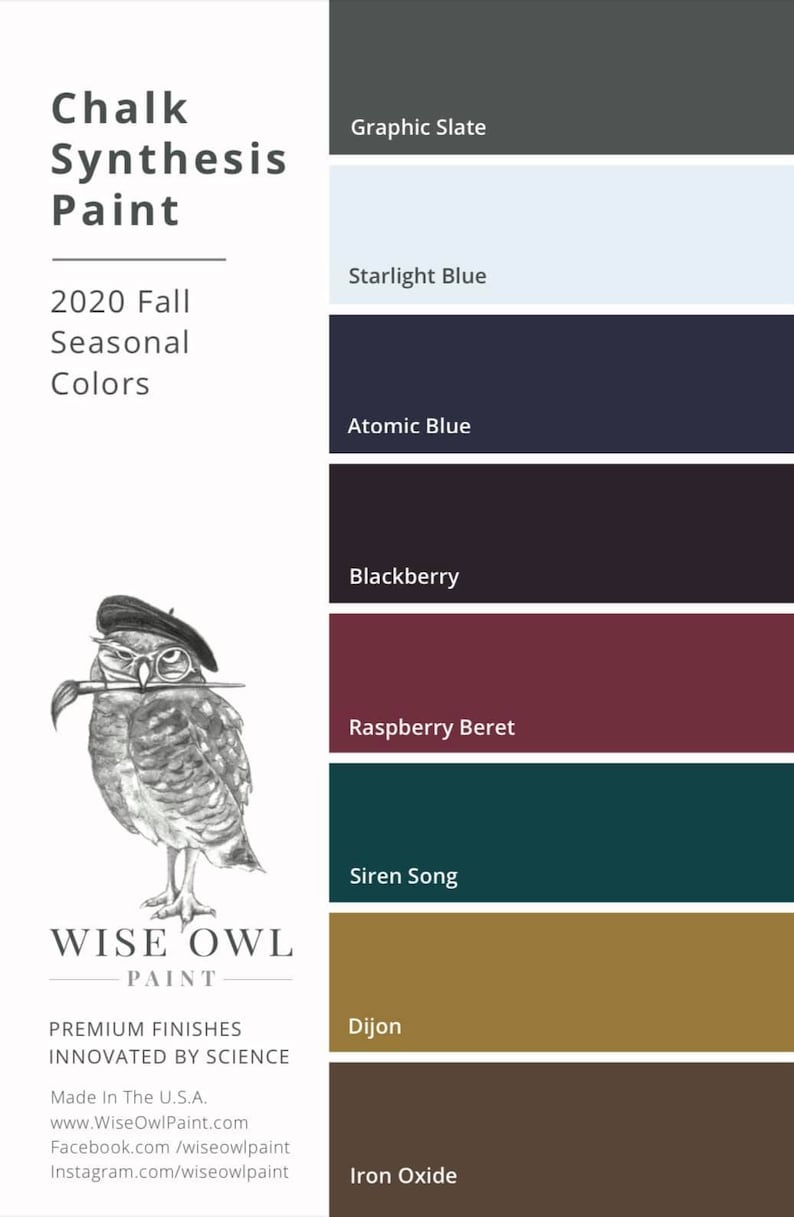 Wise Owl Chalk Synthesis Paint, Pint Size 16oz by volume, 63 Available Colors, Furniture Paint, Chalk Style Paint image 2