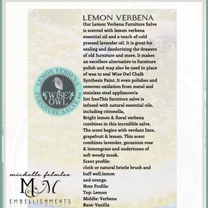 BACK IN STOCK Wise Owl Lemon Verbena Furniture Salve, Natural Furniture Polish, 7 scents plus unscented image 8