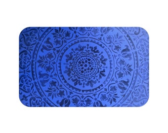Memory Foam Bath Mat, Original hand painted blue mandala bath rug, 2 sizes