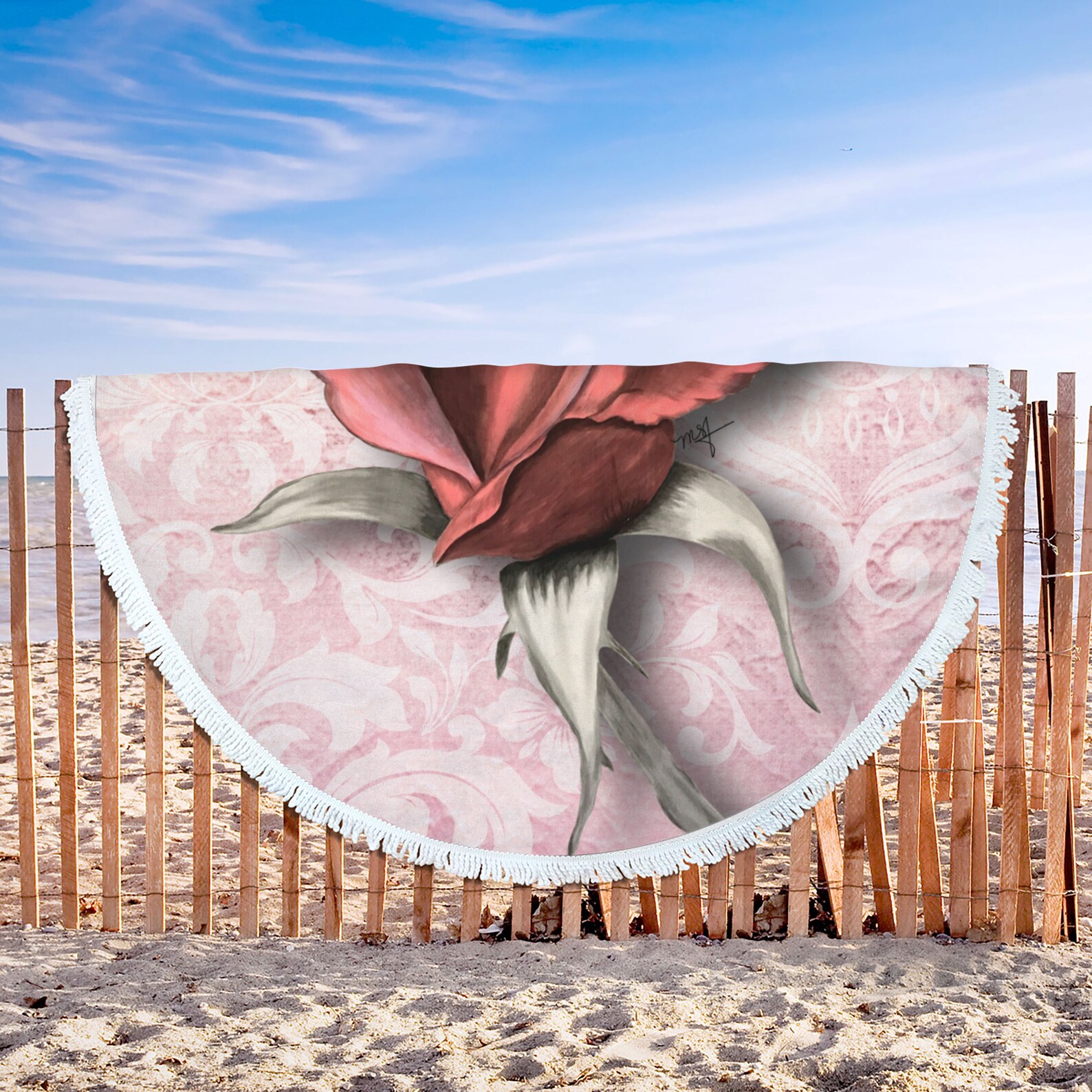 Round Beach or Picnic Blanket Original Hand Painted Coral Etsy