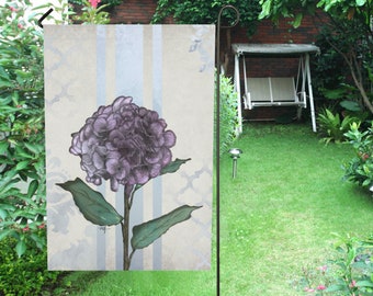 Decorative Mixed Media Hydrangea Garden Flag or House Flag, Original hand painted  hydrangea and damask art, 2 sizes