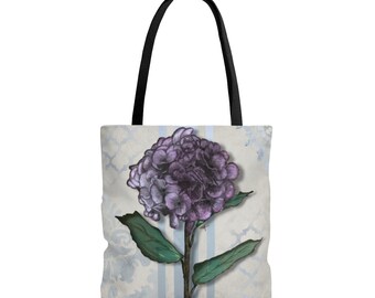 Tote Bag, Original handpainted purple hydrangea on a canvas-like shopper, 3 sizes