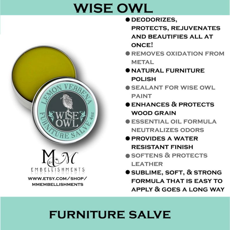 BACK IN STOCK Wise Owl Lemon Verbena Furniture Salve, Natural Furniture Polish, 7 scents plus unscented image 2