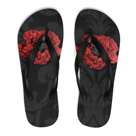 Poppy Flip flops Original Hand Painted Red Poppy Beach Flip Flops