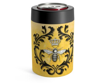 Can cooler, Damask Bee Original Art, Can Holder, Tumbler, Can Coozie, Thermos