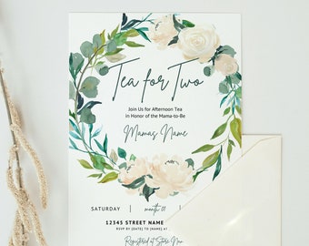Tea For Two Baby Shower Invitation, Garden Baby Shower, Digital Invite, Tea Party, Garden Party, Editable Template