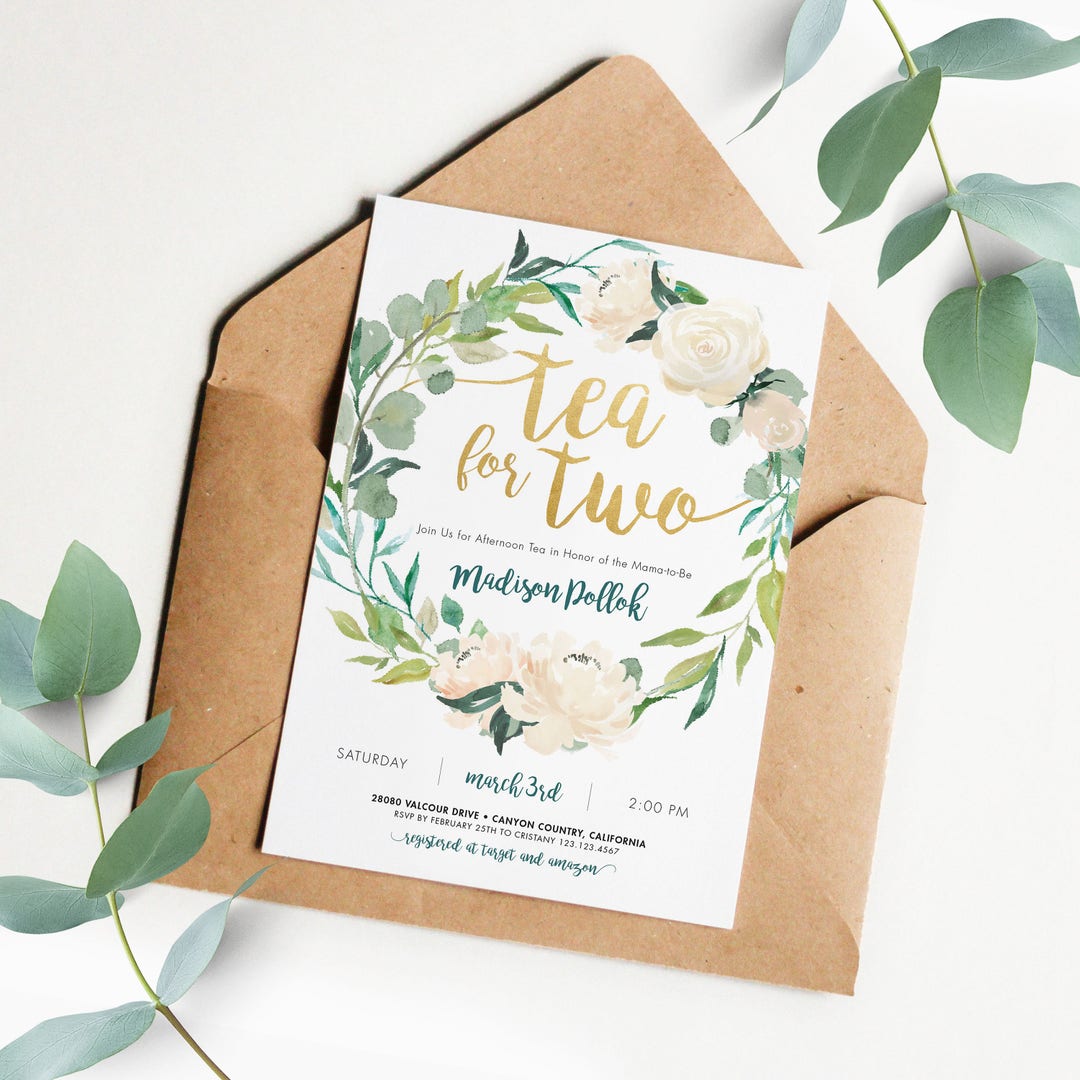 Tea for Two Baby Shower Invitation Green and White Baby Etsy