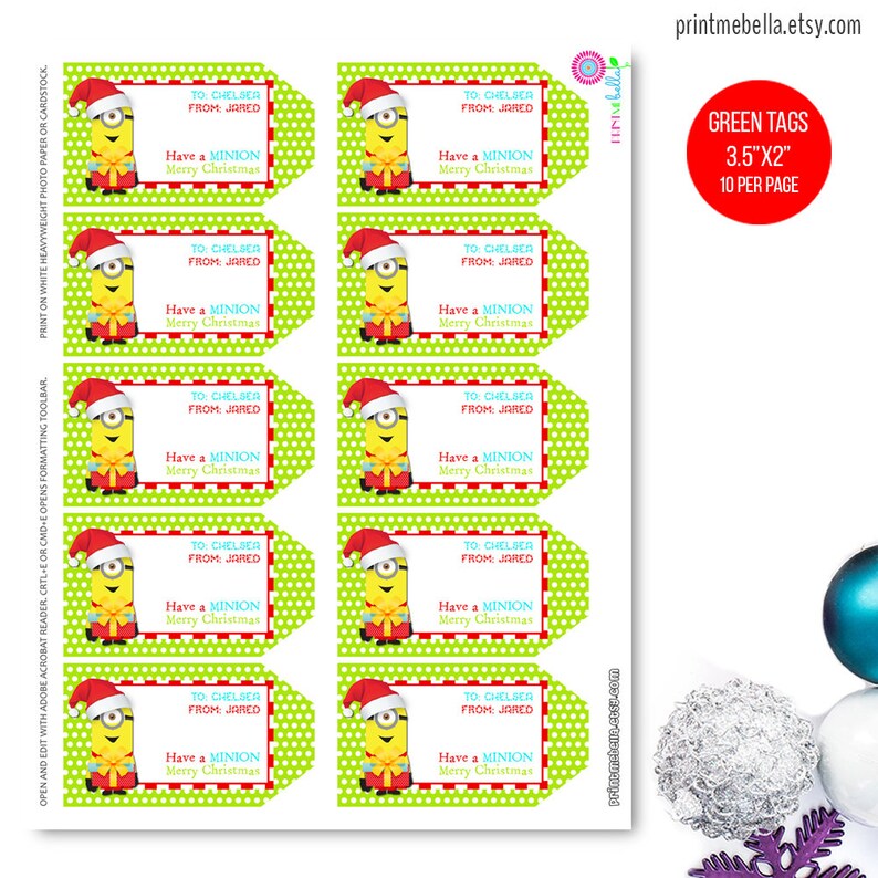 Minions Gift Tags Printable Christmas Tags Customizable | Etsy