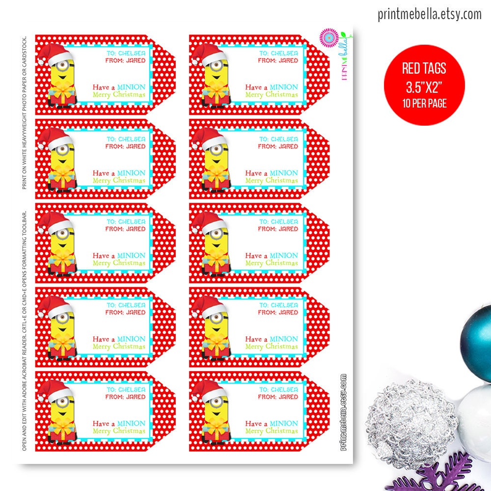 Minions Gift Tags Printable Christmas Tags Customizable | Etsy
