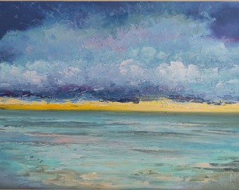 Cloud Painting Seascapes Impasto Oil Painting Abstract Original Art Neutral Wall Art
