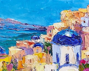 Santorini Painting Original Art Greece Painting Impasto Oil Painting Coastal Artwork Santorini Wall Art