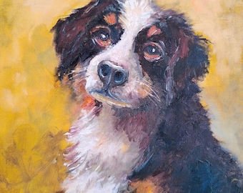 Dog Portrait Oil Painting, Original Pet Wall Art, Bernese Mountain Dog