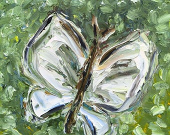 Textured White Butterfly Oil Painting Original Art
