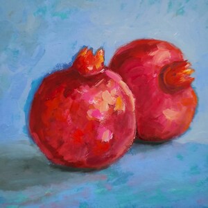 Pomegranate Painting small Original Art Pomegranate Still life Artwork Small Oil Painting 6 by 6 Pomegranate wall art image 2