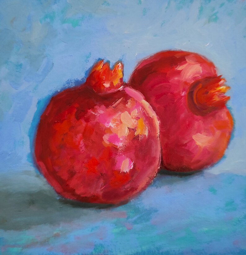 Pomegranate Painting small Original Art Pomegranate Still life Artwork Small Oil Painting 6 by 6 Pomegranate wall art image 2