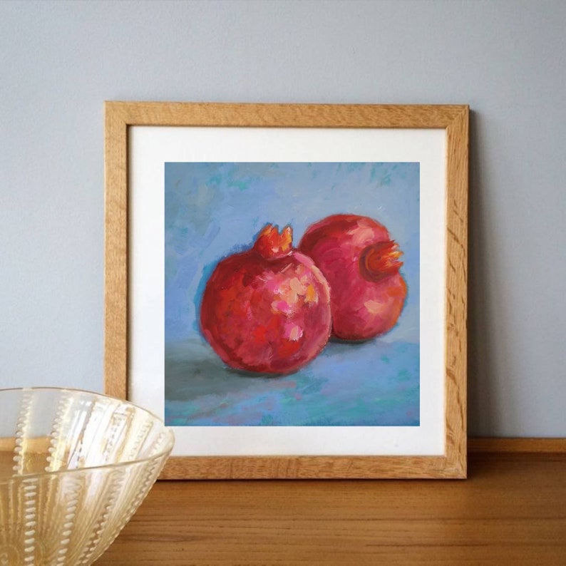 Pomegranate Painting small Original Art Pomegranate Still life Artwork Small Oil Painting 6 by 6 Pomegranate wall art image 3