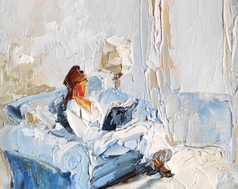 Impasto Oil Painting: Woman Reading, Modern Palette Knife Art