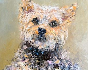 Terrier Original Oil Painting, Textured Dog Portrait