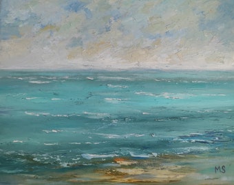 Ocean painting neutral abstract original art seascape wall art