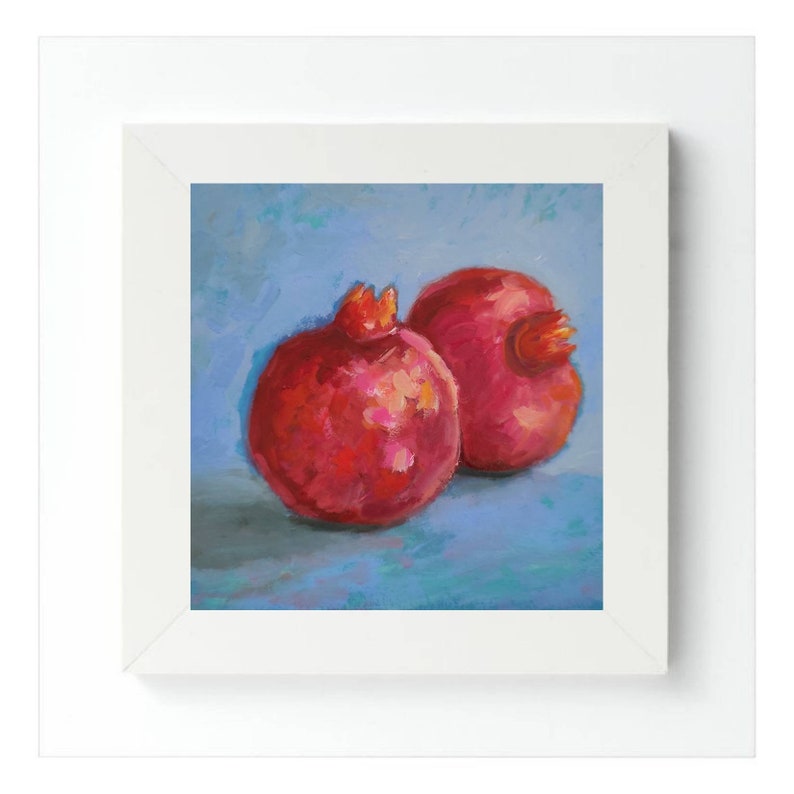 Pomegranate Painting small Original Art Pomegranate Still life Artwork Small Oil Painting 6 by 6 Pomegranate wall art image 1