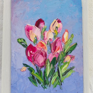 Spring Tulips Oil Painting Textured Flower Art Pink Floral Impasto - Etsy