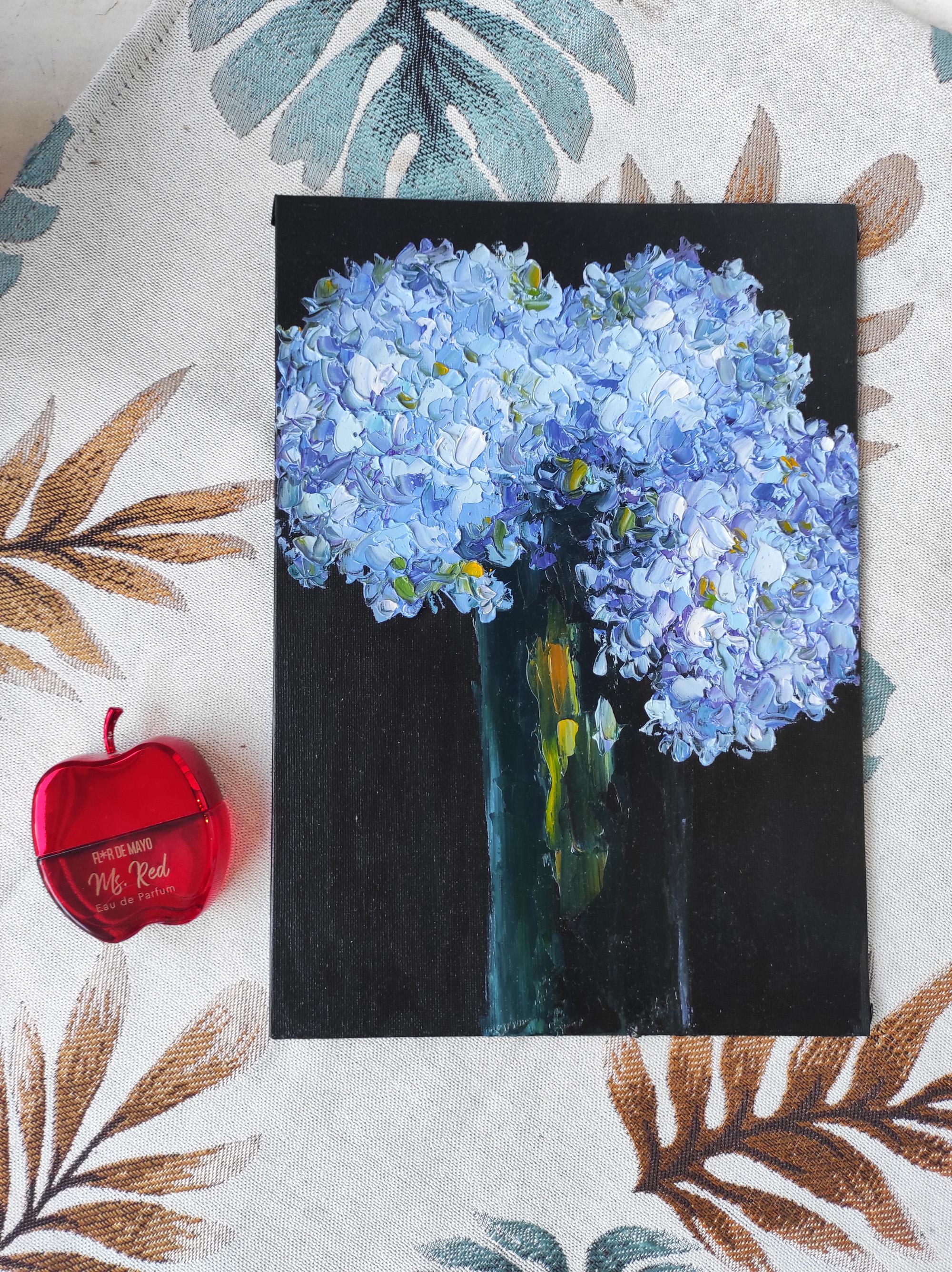 Blue Hydrangea Oil Painting Original Textured Floral Art Modern Impasto ...